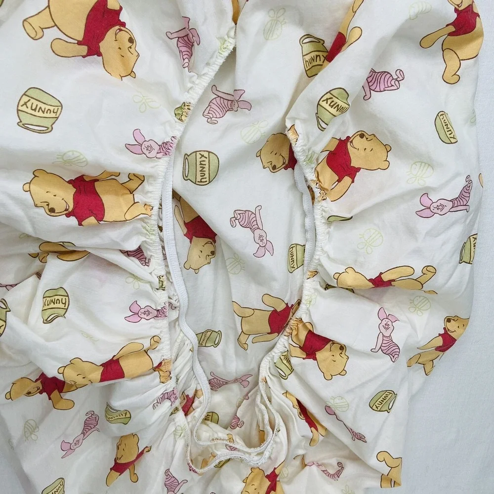 Disney Winnie the Pooh Fitted Sheet Crib Toddler Piglet Honey Pot Bees Vintage